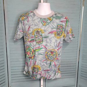 Repage Vintage Tiki Face T-Shirt ~ Sz S ~ Short Sleeve ~ Blue